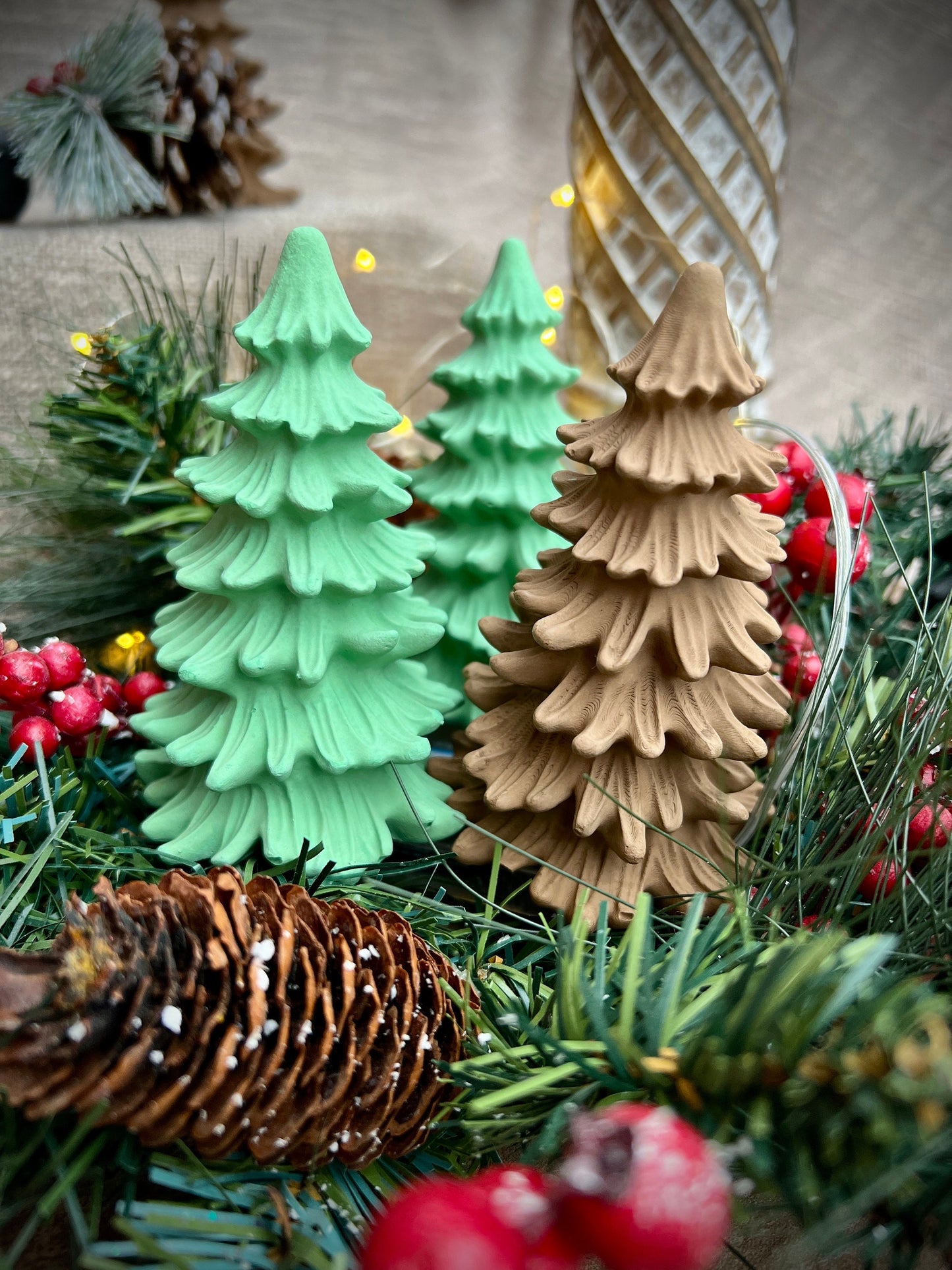 Set of Two Small Concrete Christmas Trees