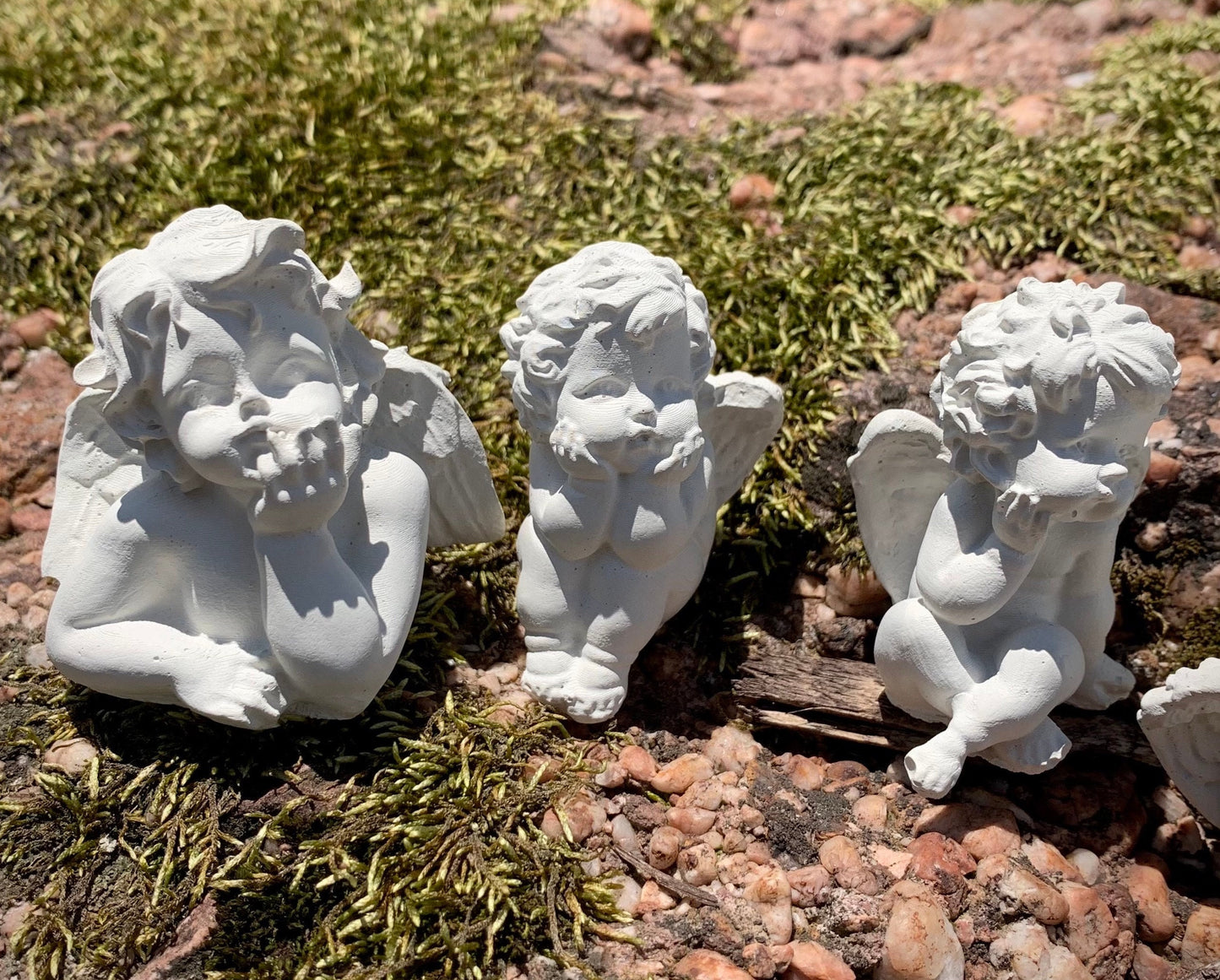 Set of Five Small Concrete Angel Statues