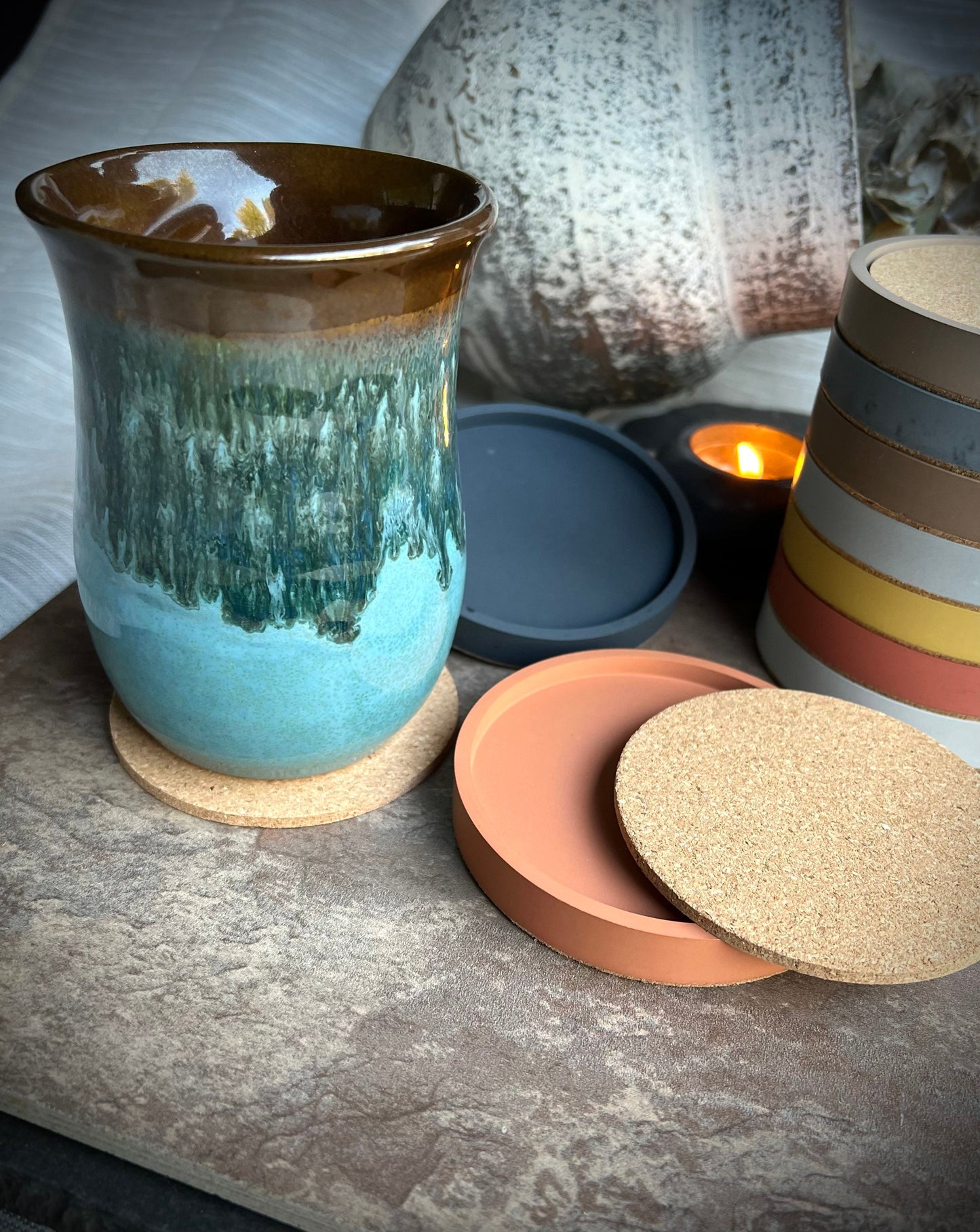 Round Concrete Coasters with Removable Cork Insert