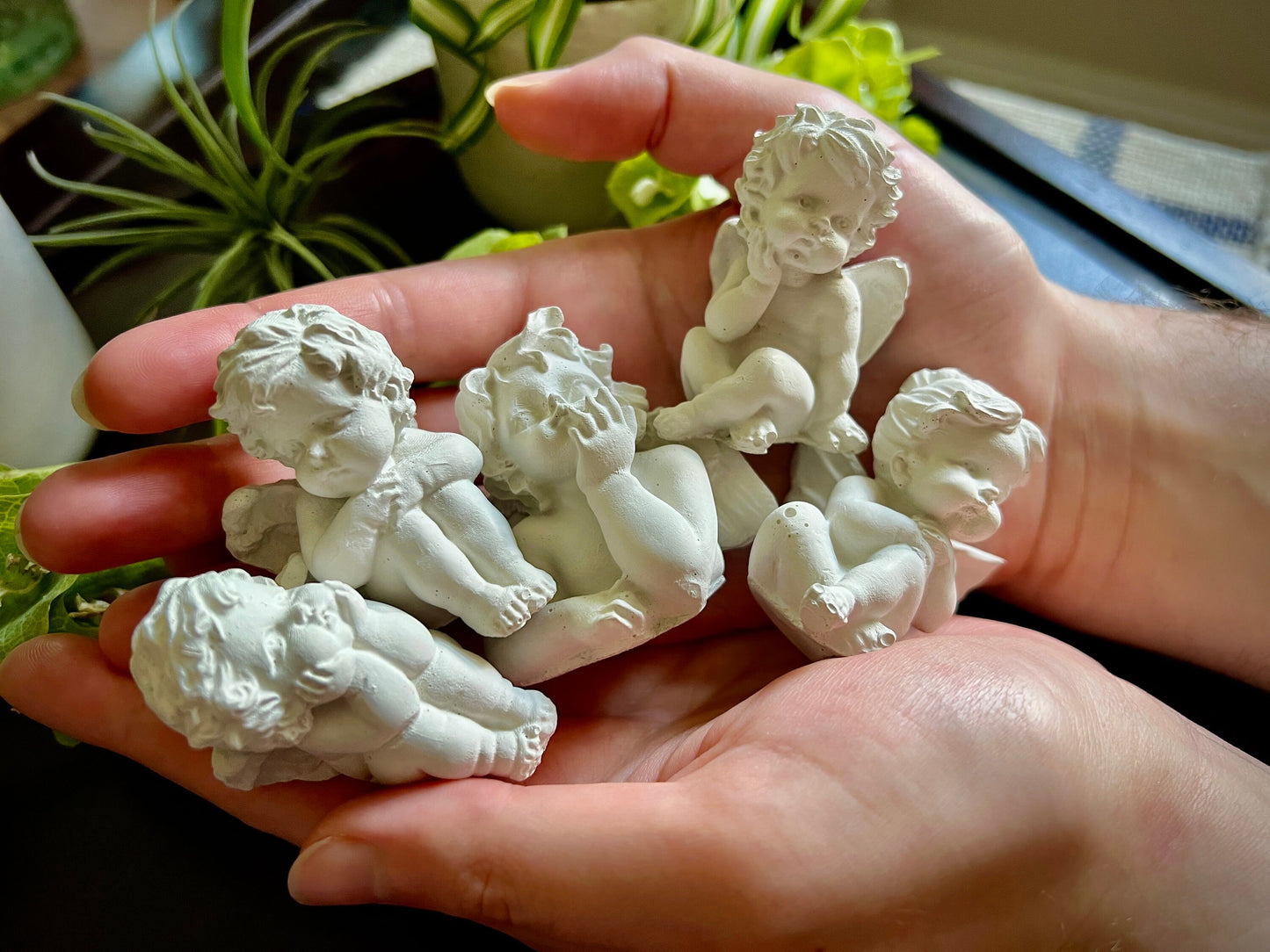 Set of Five Small Concrete Angel Statues