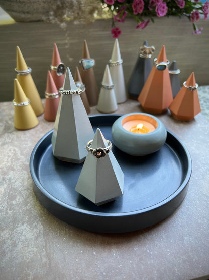 Set of 2 Concrete Ring Holders – Cone & Geometric Shapes