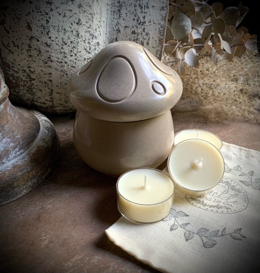 Concrete Mushroom Tea Light Holder and Unscented Beeswax and Soy Tealights