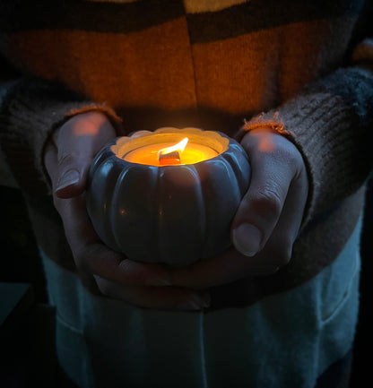 3.5 oz Concrete Pumpkin Candle with Lid | Soy/Beeswax Blend