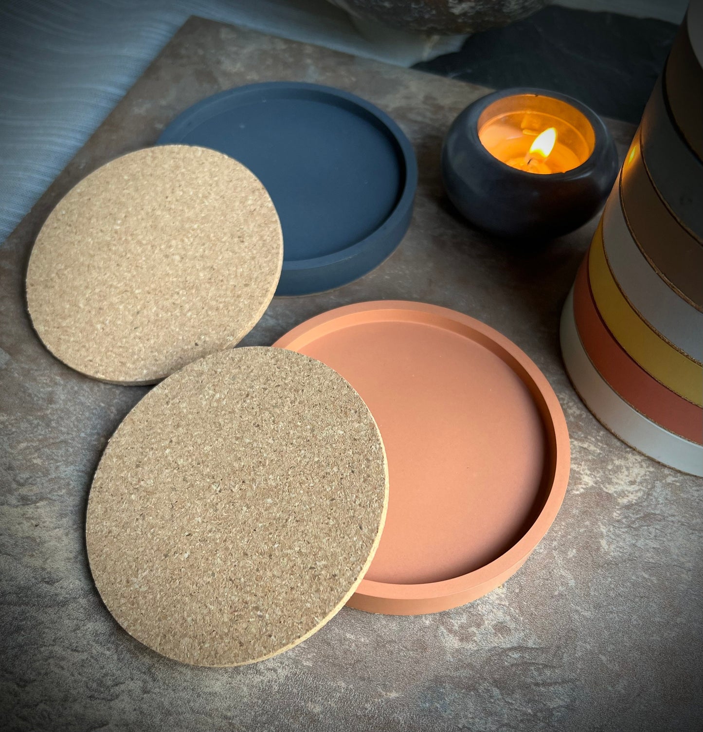 Round Concrete Coasters with Removable Cork Insert