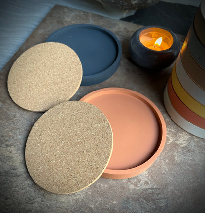 Round Concrete Coasters with Removable Cork Insert