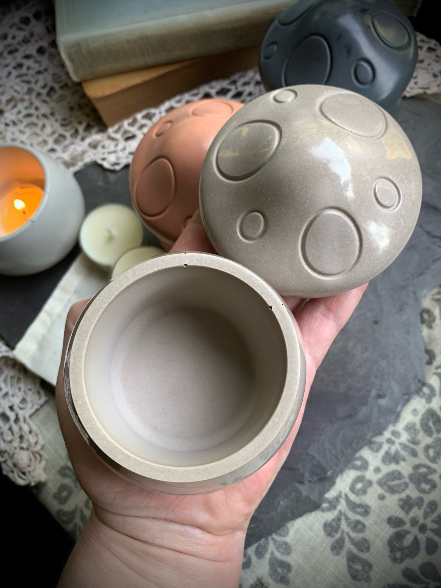 Concrete Mushroom Tea Light Holder and Unscented Beeswax and Soy Tealights