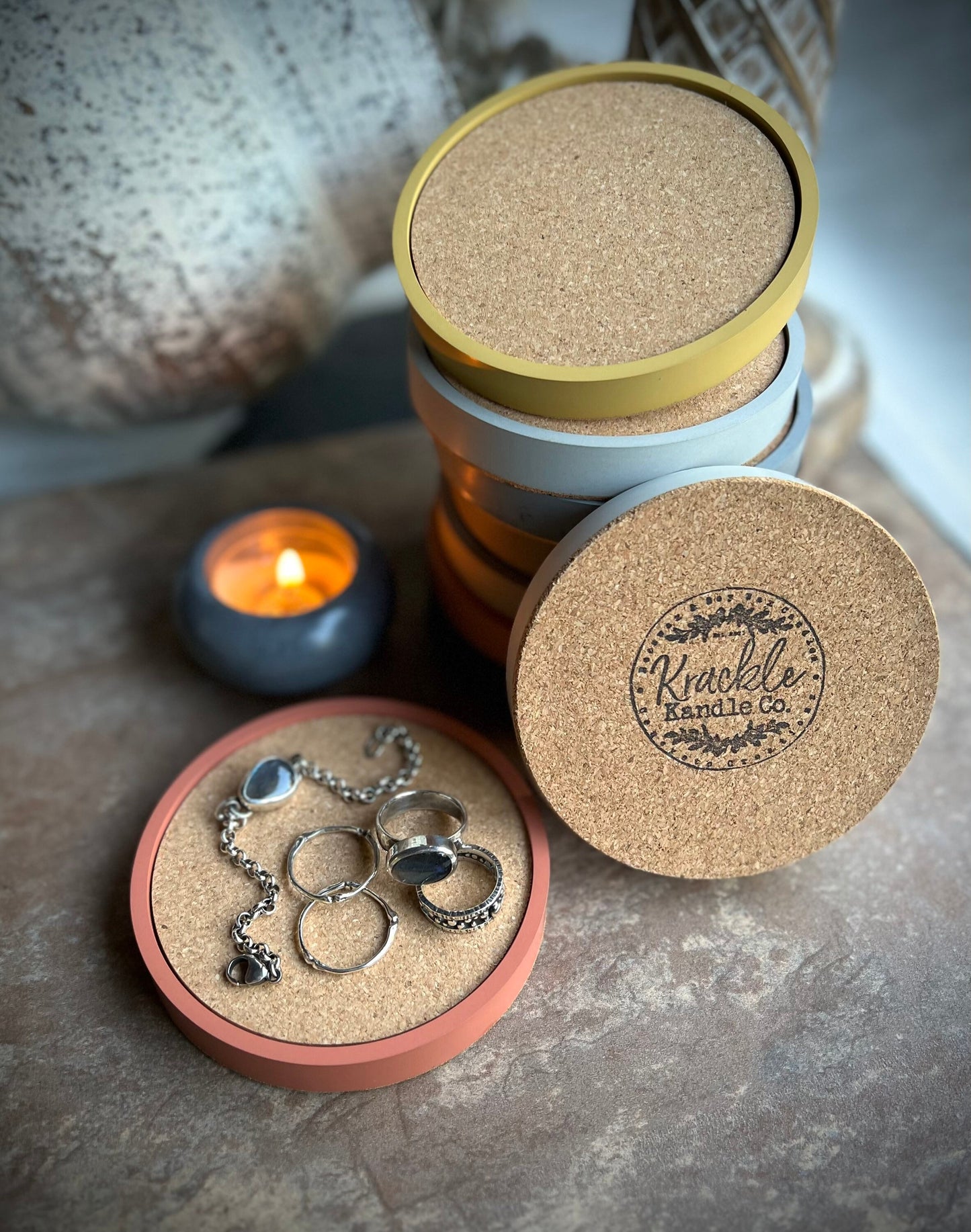 Round Concrete Coasters with Removable Cork Insert