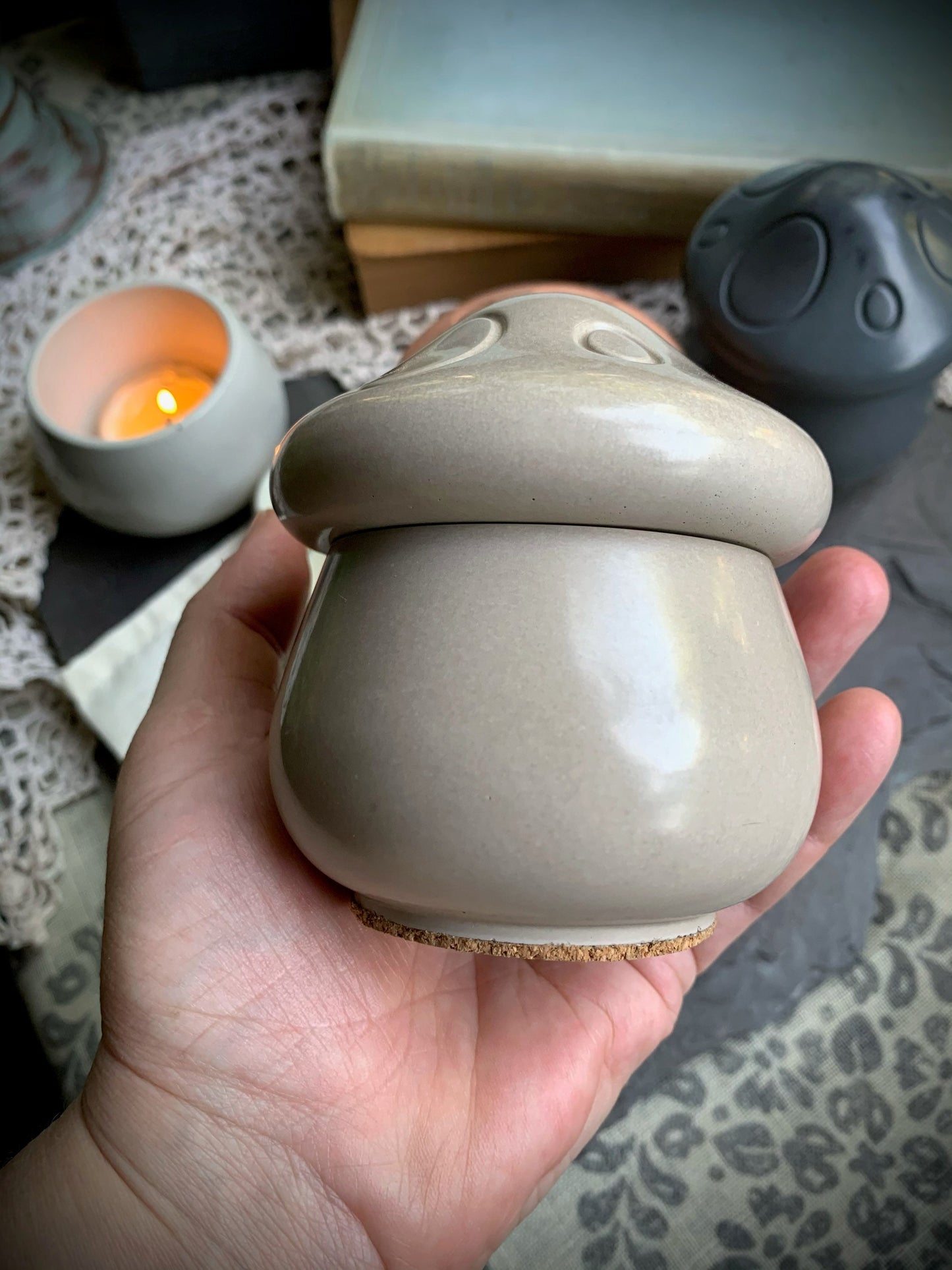 Concrete Mushroom Tea Light Holder and Unscented Beeswax and Soy Tealights