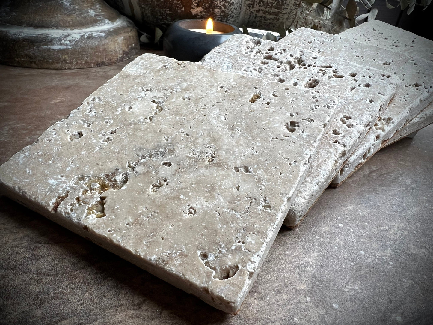 Square Natural Travertine Coasters