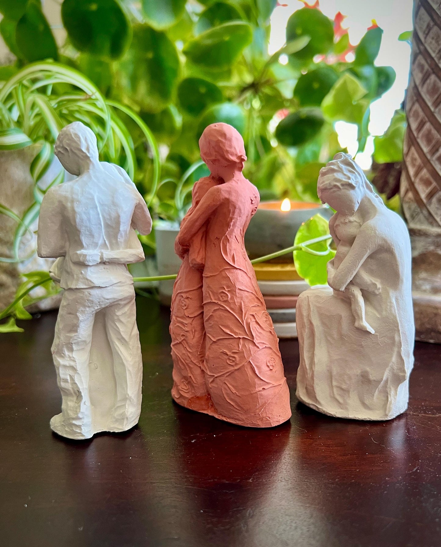 Small Concrete Family Figurines | Mother Child Sculpture | Mother Daughter Statue | Expecting Parent Gift