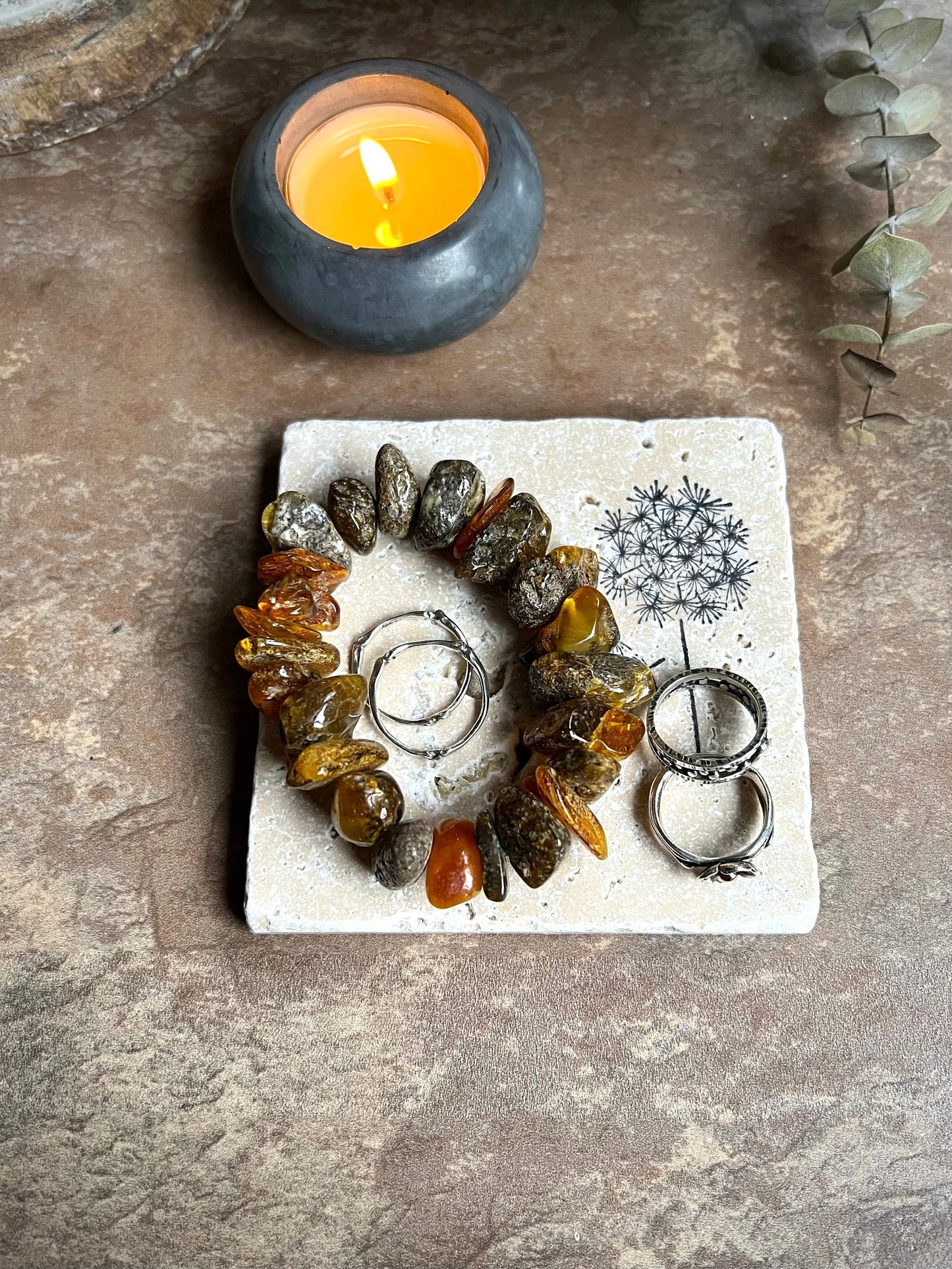 Square Hand Stamped Ink Travertine Coasters