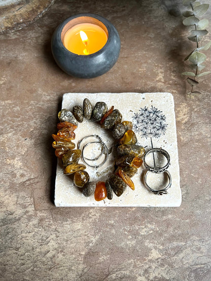 Square Hand Stamped Ink Travertine Coasters