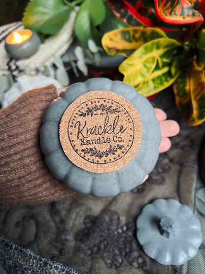 Concrete Pumpkin Tea Light Candle Holder with Lid and Unscented Beeswax and Soy Tealights