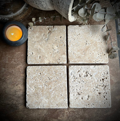 Square Natural Travertine Coasters