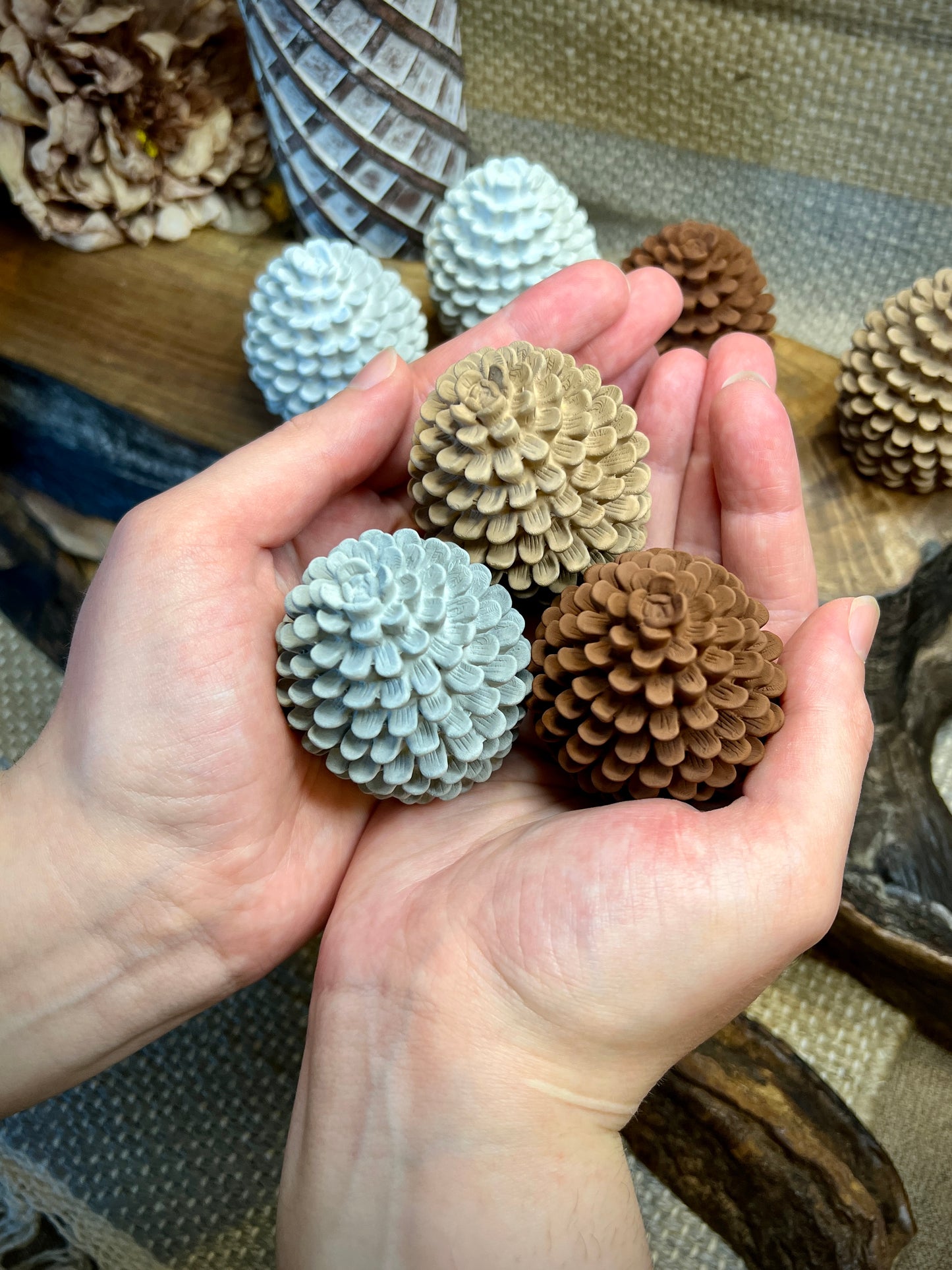 Set of Two Small Concrete Pine Cones