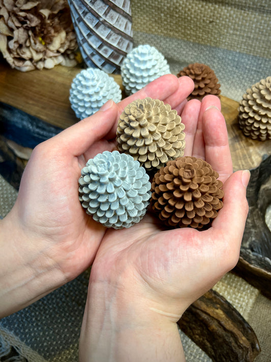Set of Two Small Concrete Pine Cones
