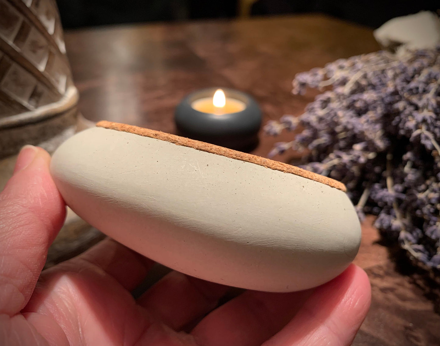 Concrete Pebble Tea Light Candle Holder and Unscented Beeswax and Soy Tealights