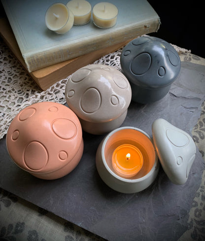 Concrete Mushroom Tea Light Holder and Unscented Beeswax and Soy Tealights