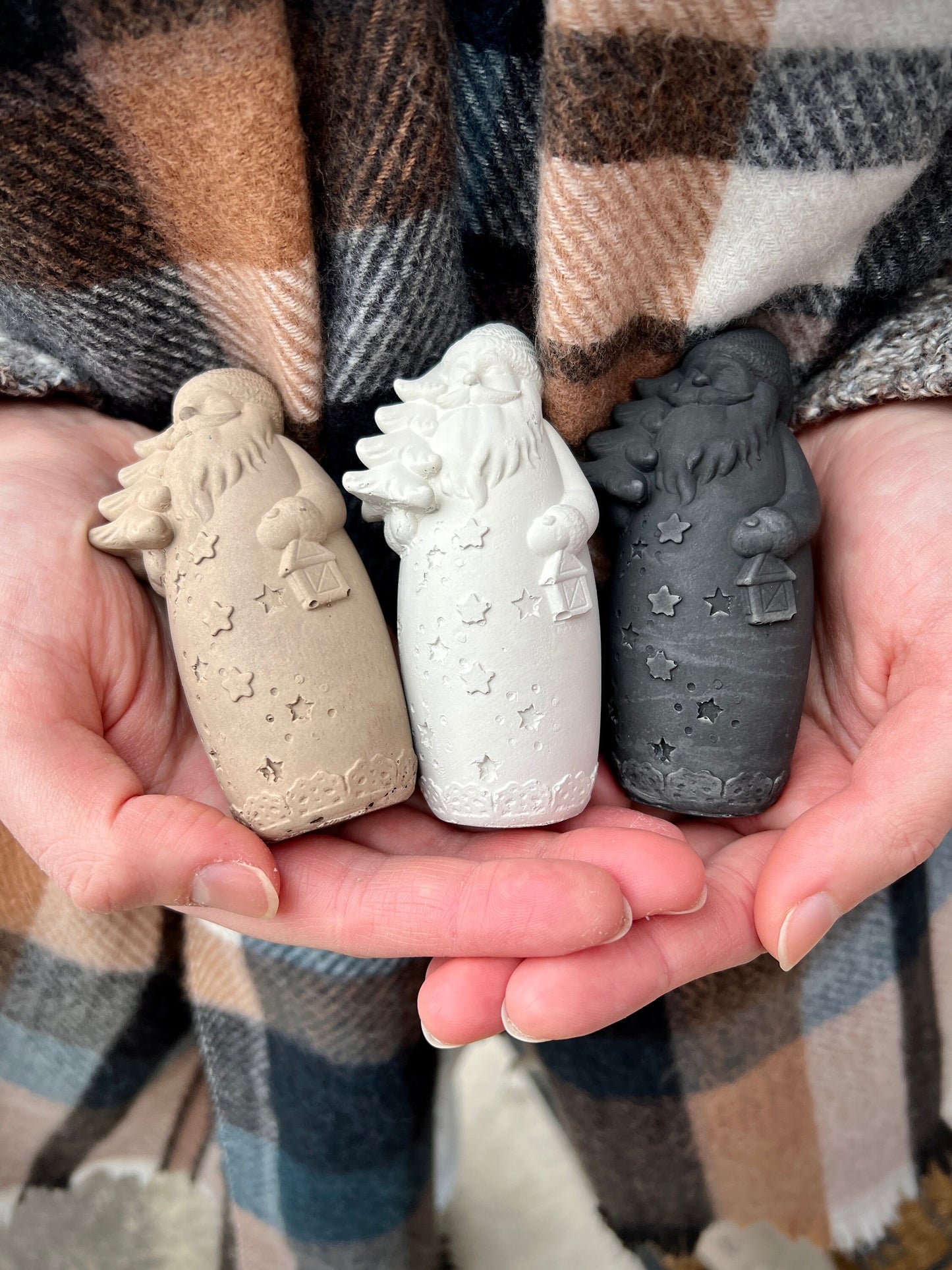 Set of Two Small Concrete Santa Claus Figurines