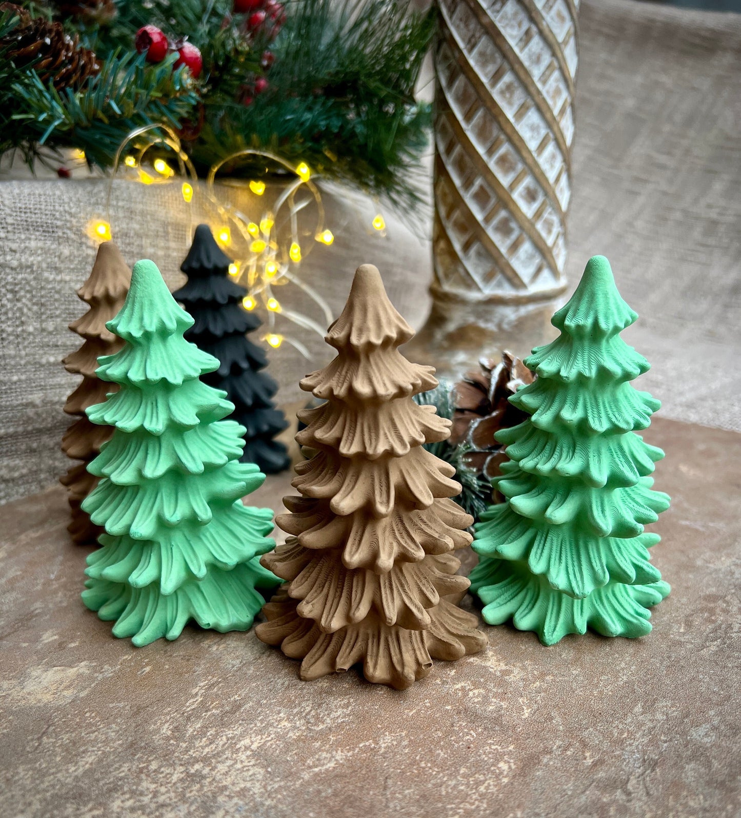 Set of Two Small Concrete Christmas Trees