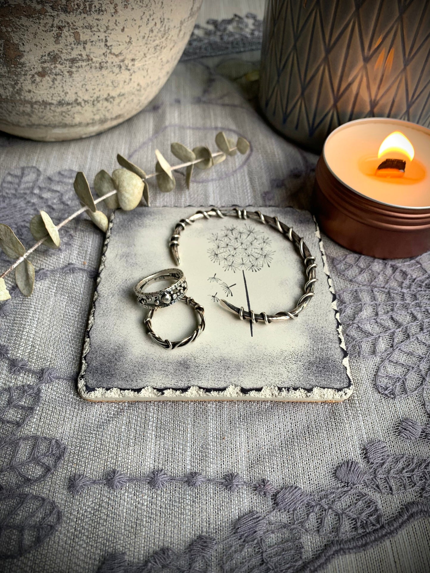 Textured Square Hand Stamped Ink Concrete Coasters