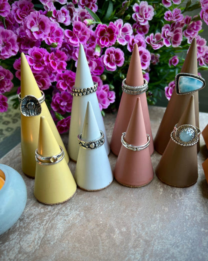 Set of 2 Concrete Ring Holders – Cone & Geometric Shapes