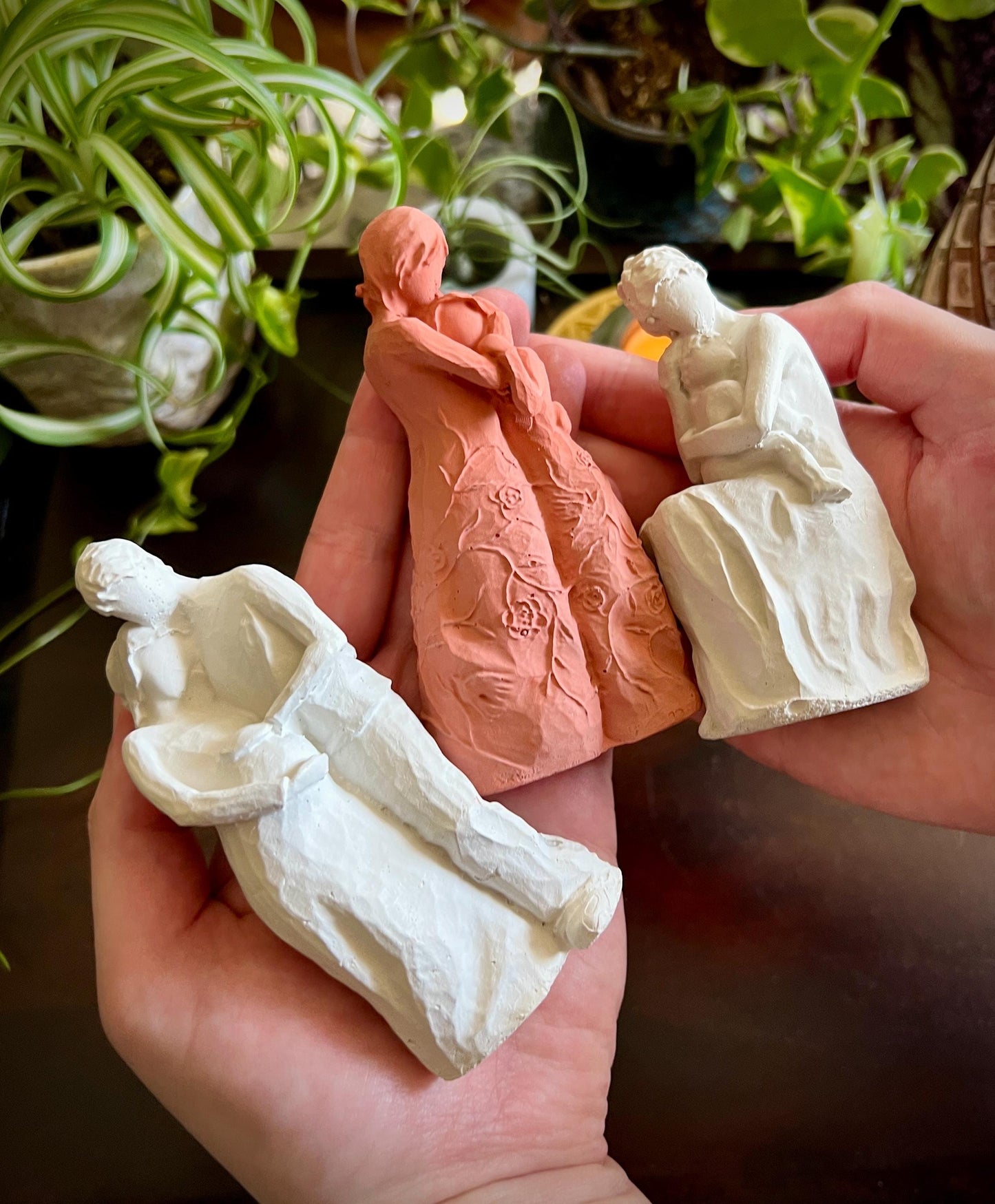 Small Concrete Family Figurines | Mother Child Sculpture | Mother Daughter Statue | Expecting Parent Gift