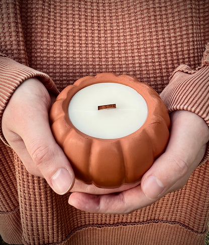 3.5 oz Concrete Pumpkin Candle with Lid | Soy/Beeswax Blend