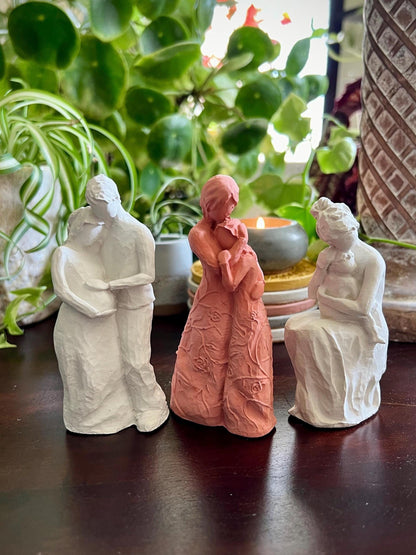 Small Concrete Family Figurines | Mother Child Sculpture | Mother Daughter Statue | Expecting Parent Gift