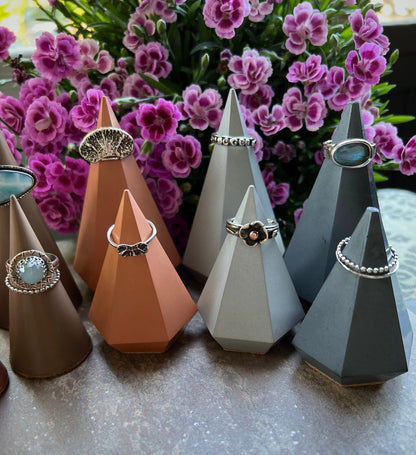 Set of 2 Concrete Ring Holders – Cone & Geometric Shapes