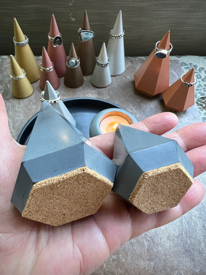 Set of 2 Concrete Ring Holders – Cone & Geometric Shapes