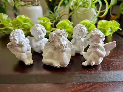 Set of Five Small Concrete Angel Statues