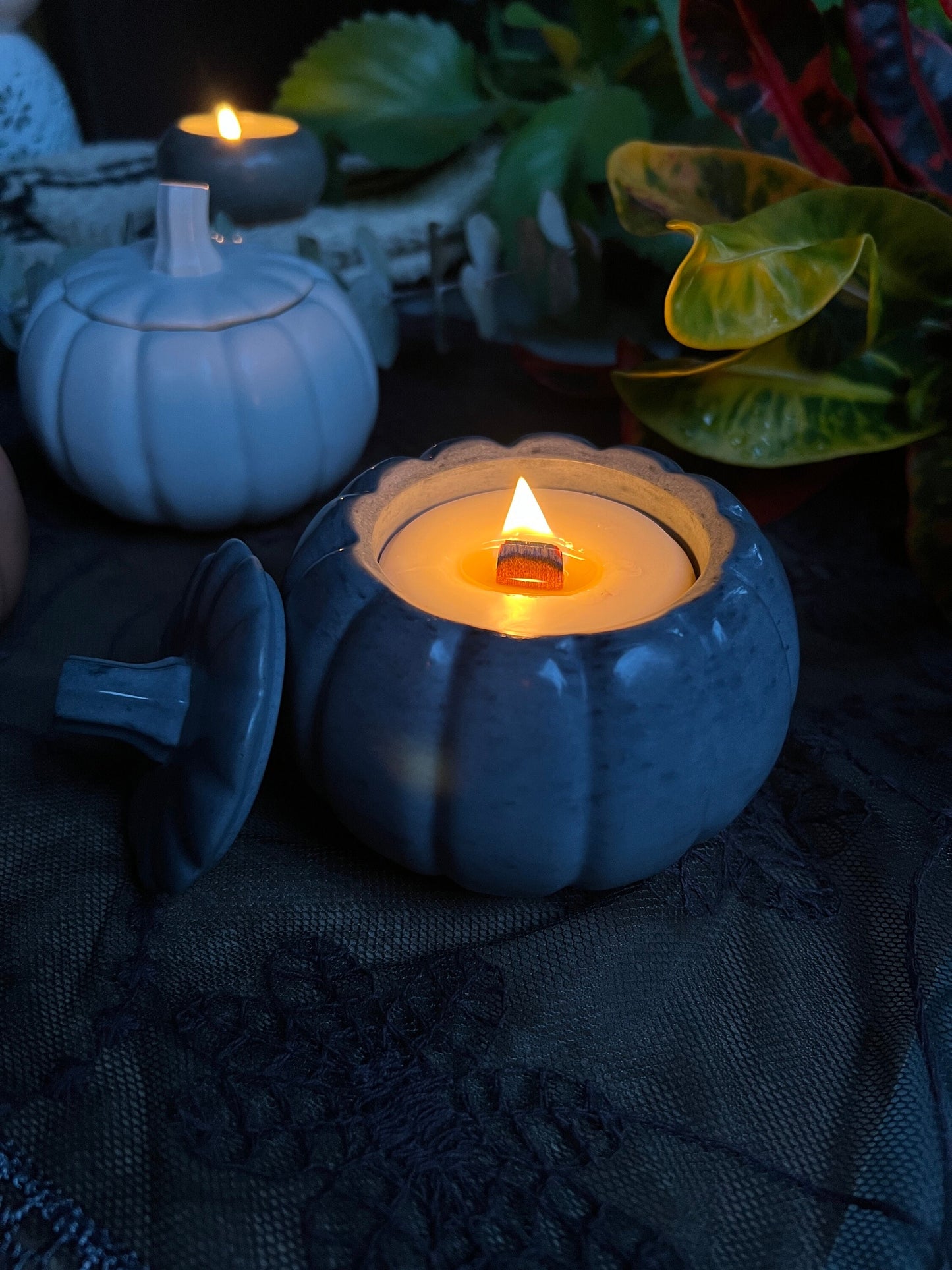 3.5 oz Concrete Pumpkin Candle with Lid | Soy/Beeswax Blend