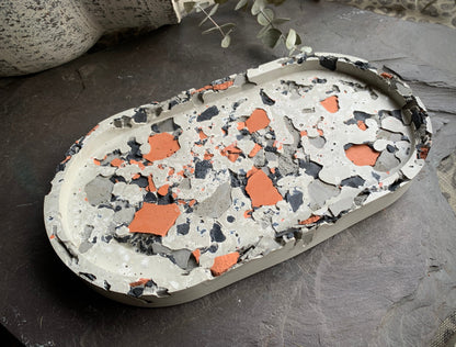Charcoal, Gray, Terracotta Concrete Terrazzo Coasters & Oval Tray Set