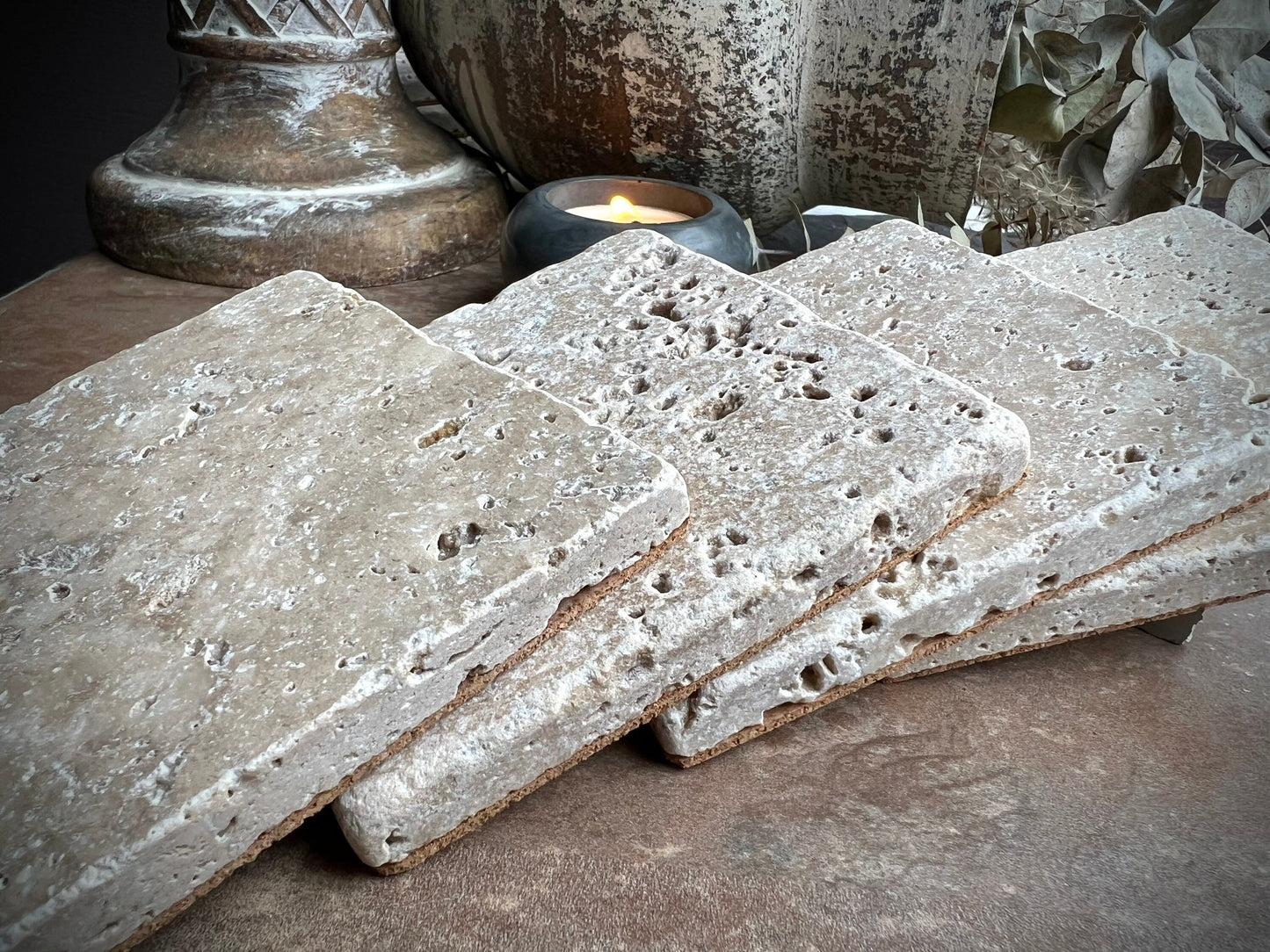 Square Natural Travertine Coasters