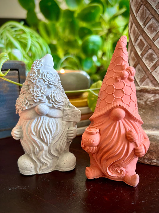 Small Concrete Honey Bee and Flower Gnome Figurines