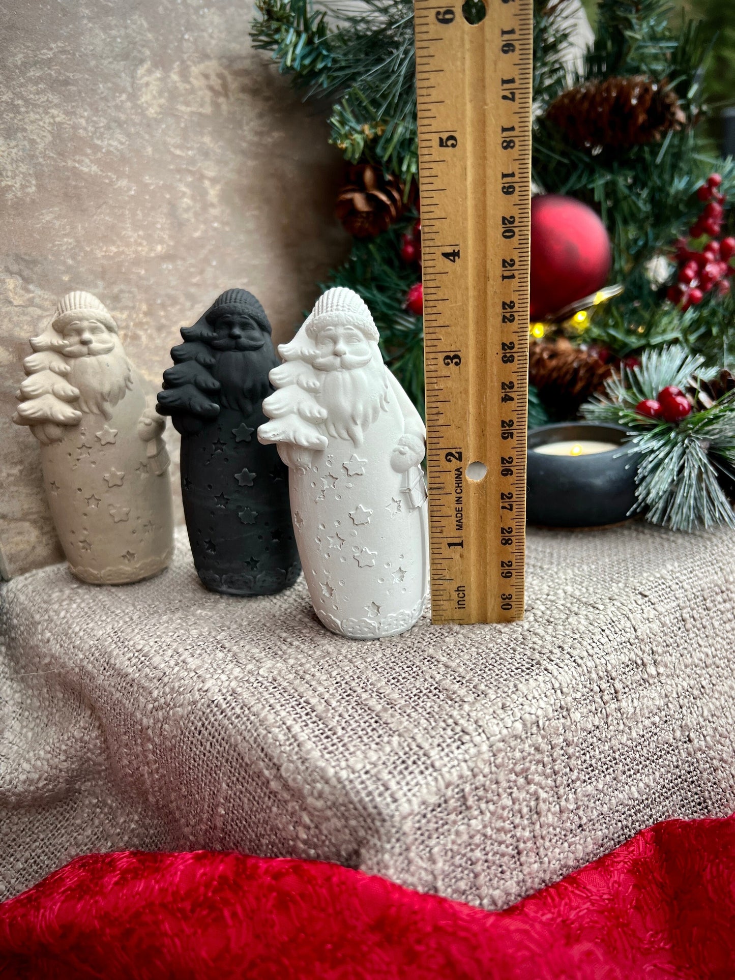 Set of Two Small Concrete Santa Claus Figurines