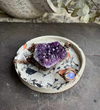 Charcoal, Gray, Terracotta Concrete Terrazzo Coasters & Oval Tray Set