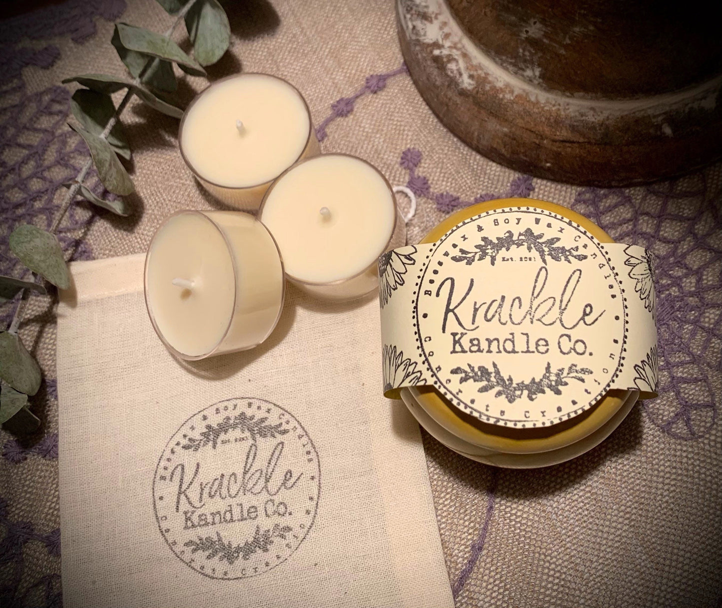 Concrete Tea Light Candle Holder with Lid and Unscented Beeswax and Soy Tealights