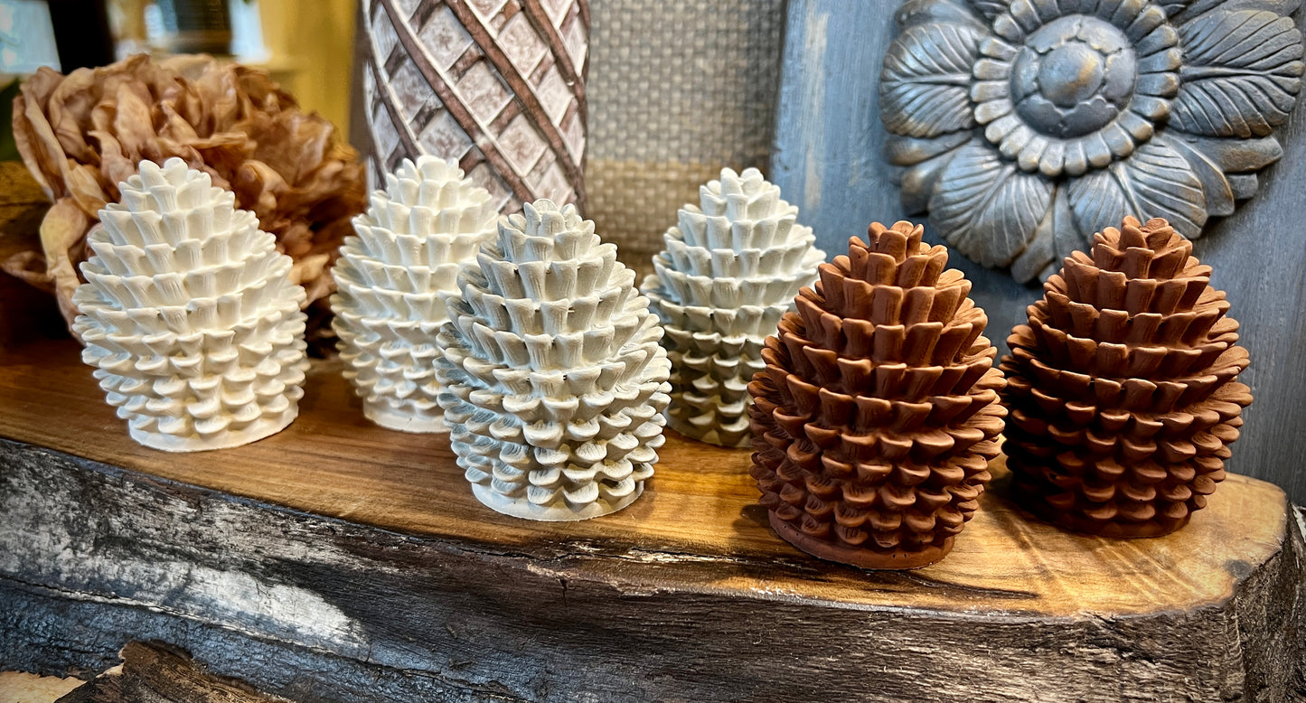 Set of Two Small Concrete Pine Cones