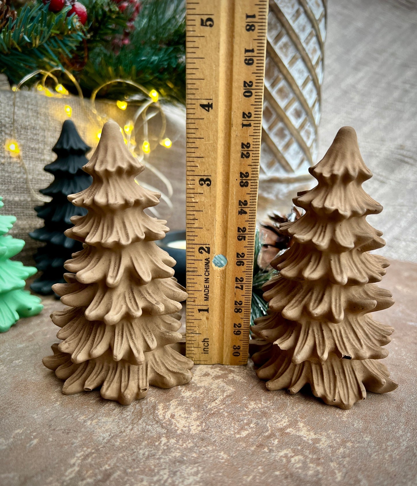 Set of Two Small Concrete Christmas Trees