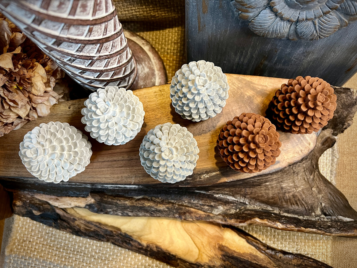 Set of Two Small Concrete Pine Cones