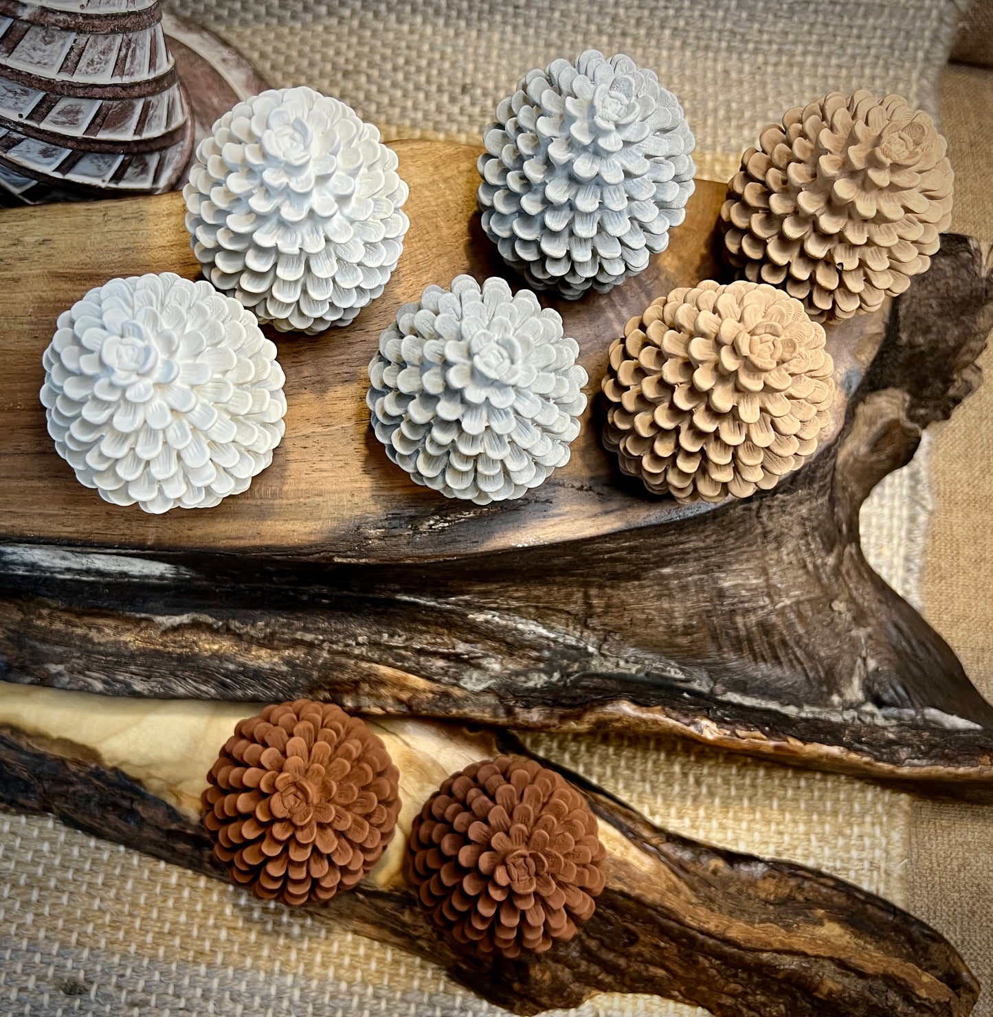Set of Two Small Concrete Pine Cones