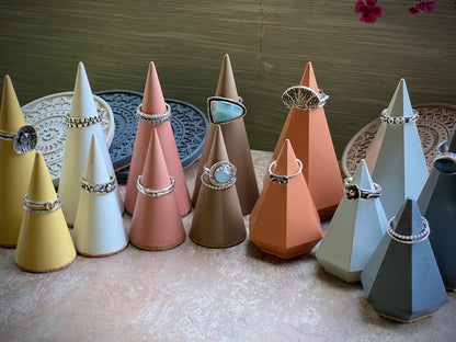 Set of 2 Concrete Ring Holders – Cone & Geometric Shapes