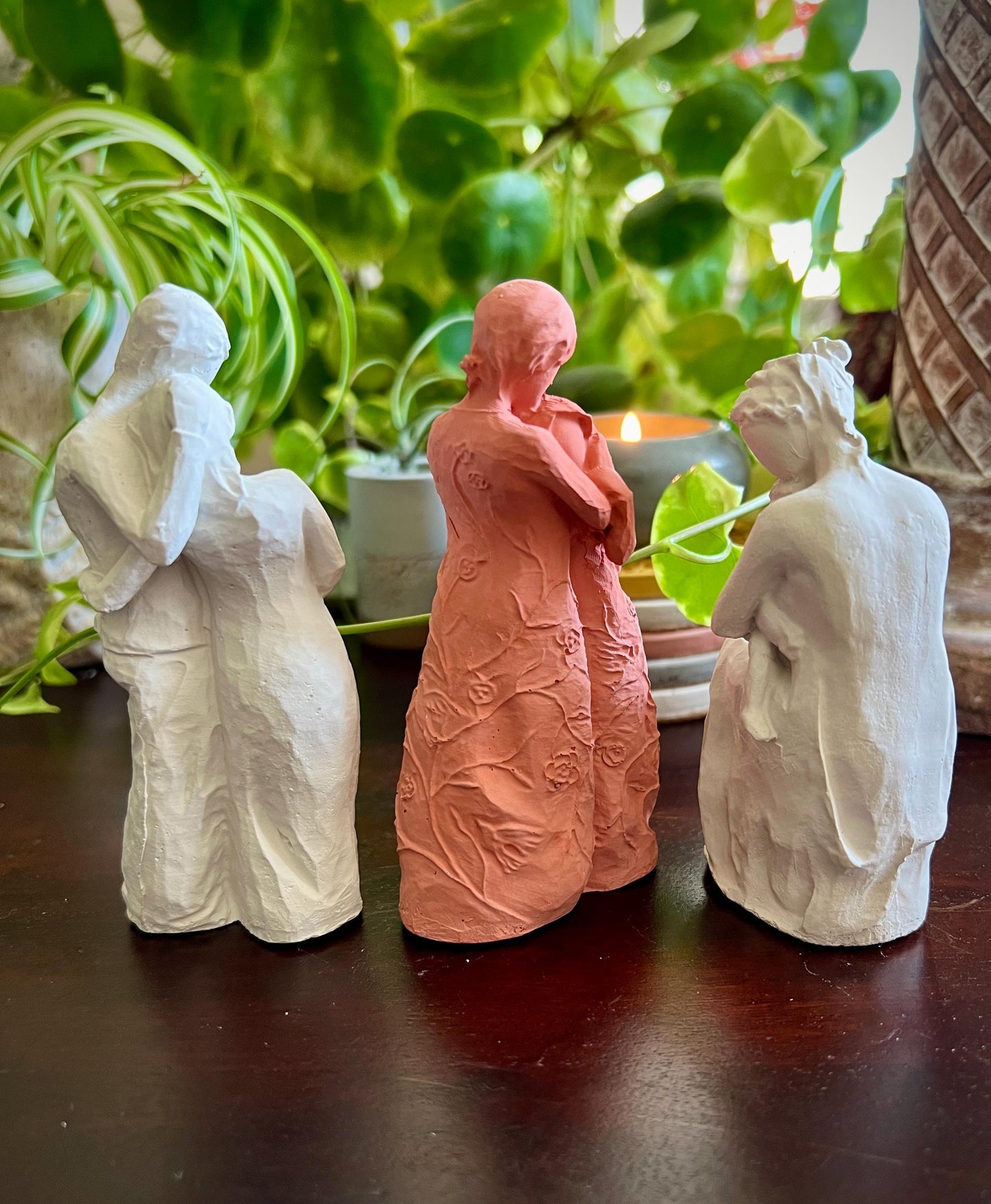 Small Concrete Family Figurines | Mother Child Sculpture | Mother Daughter Statue | Expecting Parent Gift