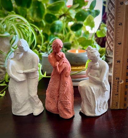 Small Concrete Family Figurines | Mother Child Sculpture | Mother Daughter Statue | Expecting Parent Gift