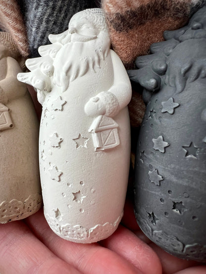 Set of Two Small Concrete Santa Claus Figurines