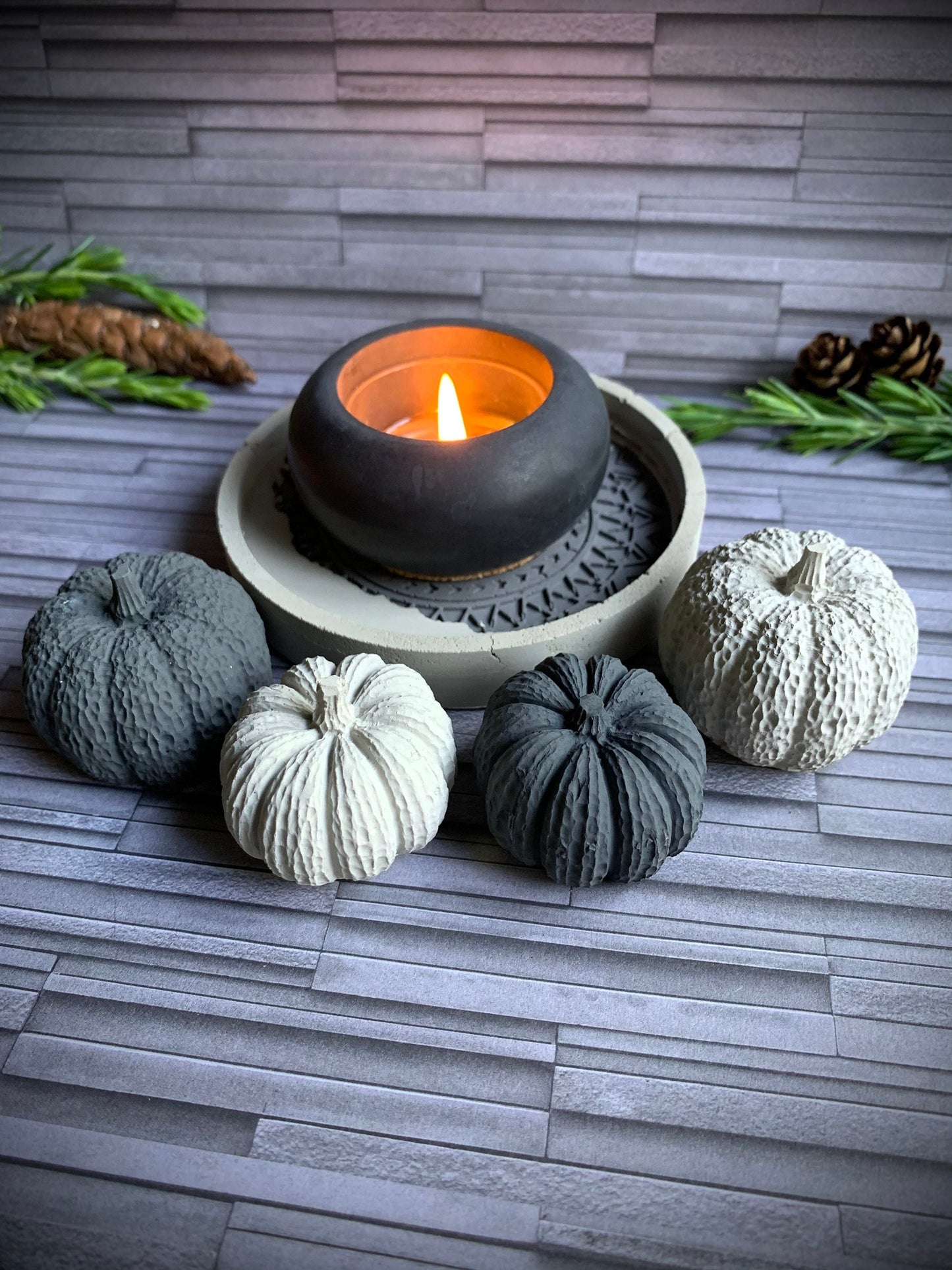 Set of Two Mini Concrete Pumpkins