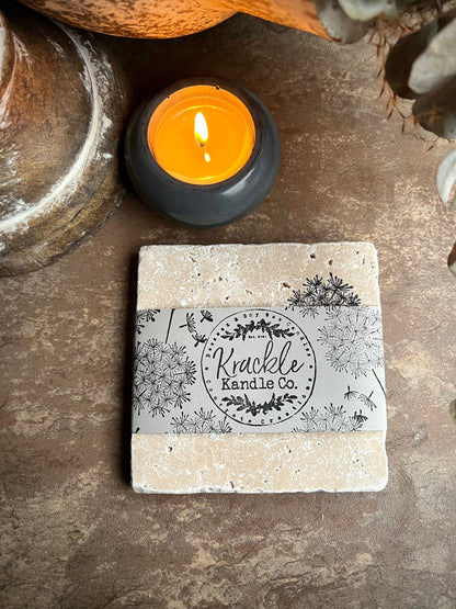 Square Hand Stamped Ink Travertine Coasters