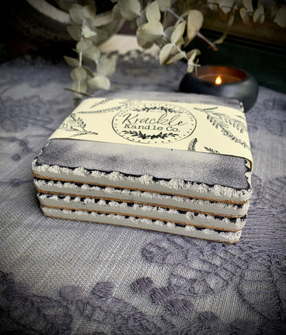 Textured Square Hand Stamped Ink Concrete Coasters